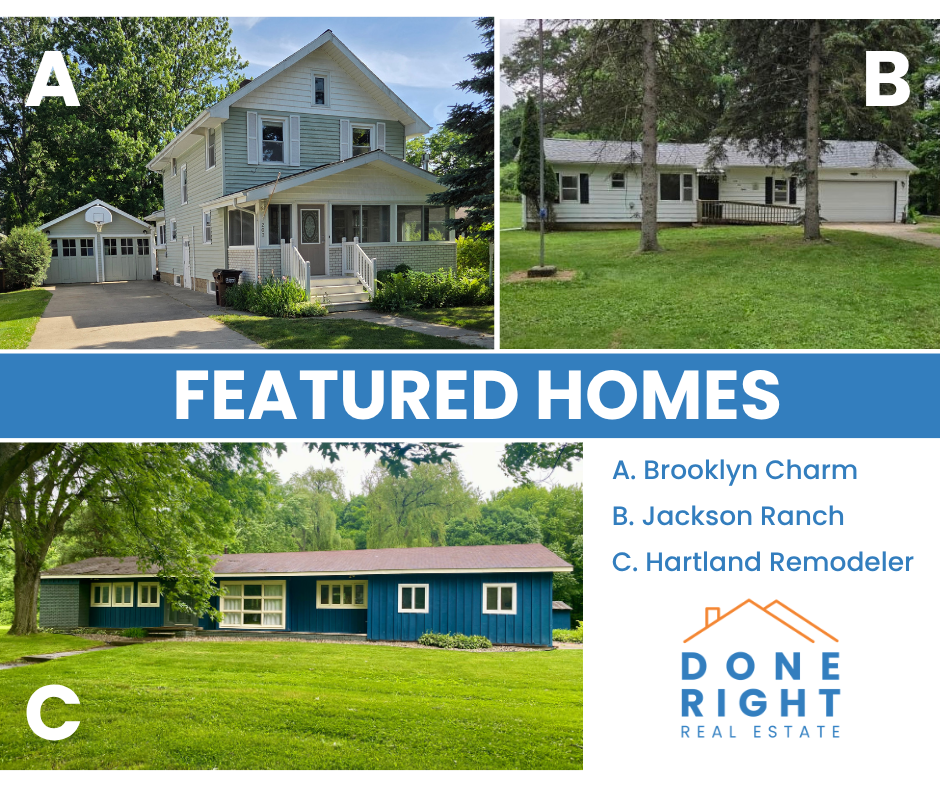 Graphic showing three houses for sale